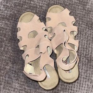 Sketchers Memory Foam Khaki Wedge Sandals with Velcro